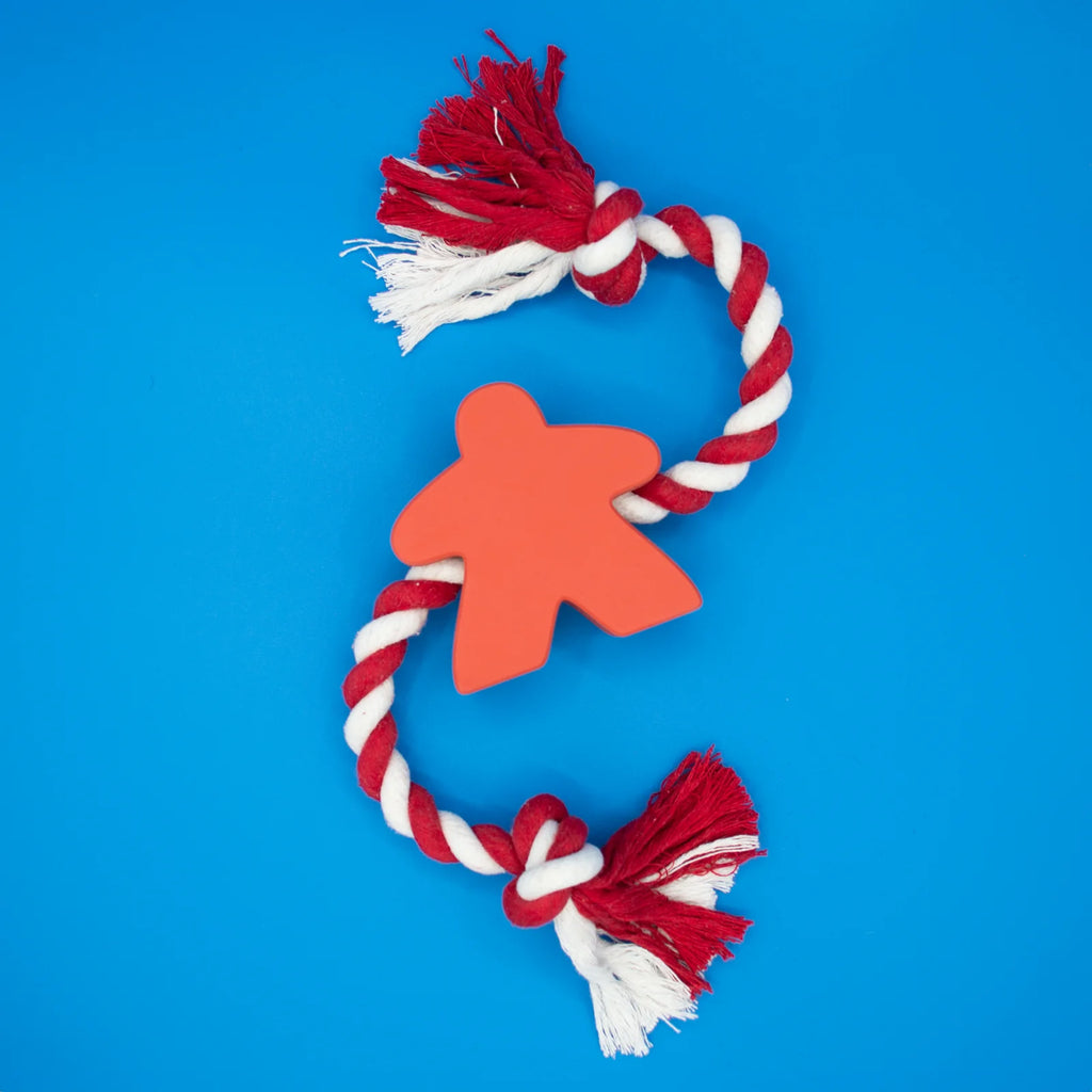 Meeple Dog Toy - Rubber and Rope - Red